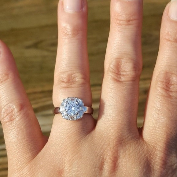 Moissanite Halo Silver Ring - Picture 2 of 4